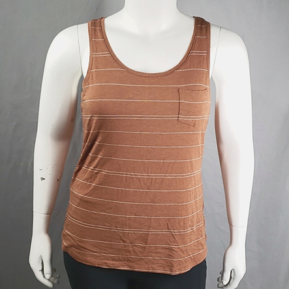 Prana Foundation Scoop Neck Tank Womens Extra Large Copper Heather Stripe